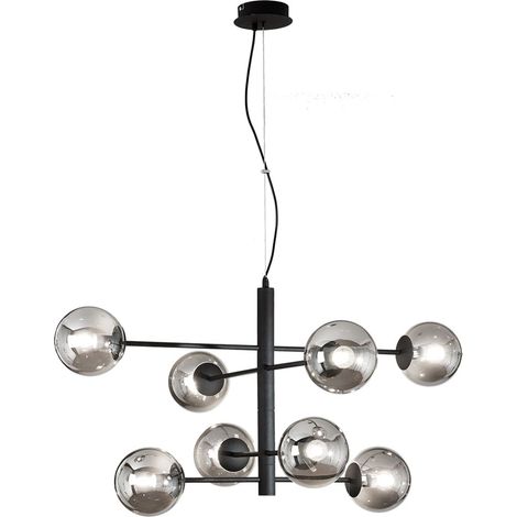 Suspension moderne en verre soufflé et métal Eliseo 8 - Noir (1/2)