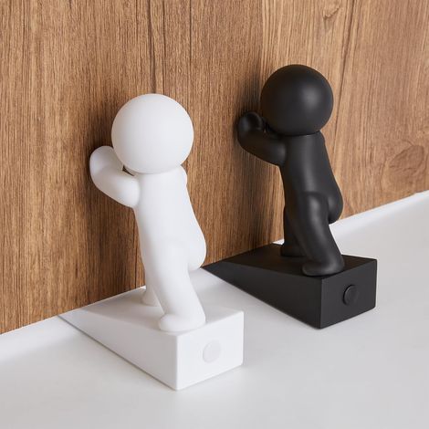 Cute Door Stopper, Buddy 2 Pack Door Stopper, Flexible and Effective to Keep Your Door Open (White & Black) (1/5)