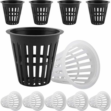 Wiederverwendbarer Hydroponiktopf aus Kunststoff – Korb für aquatische und aeroponische Pflanzenzucht, ideal für Blumen und Gartenbau (50 Stück, 25 schwarze + 25 weiße) (1/5)