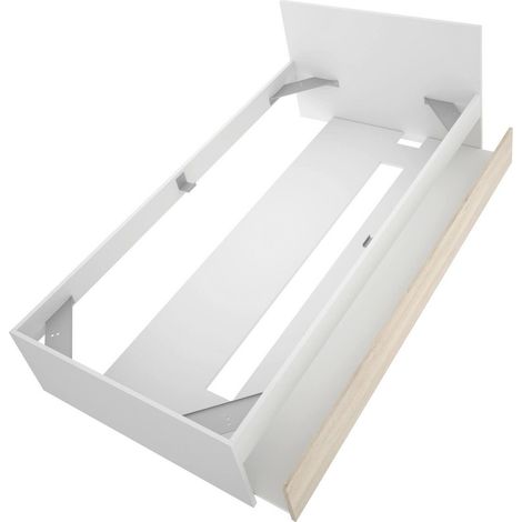 Dmora - Letto singolo Pakhar, Sommier per camera da letto, Giroletto per stanza, Struttura porta materasso, 96x195 h67 cm, Bianco e Rovere