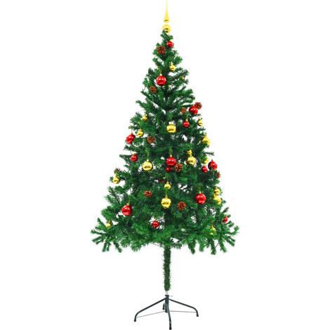 Sapin de Noël artificiel  Arbre de Noël lumineux avec boules et LED Vert 180 cm 86819 (1/5)