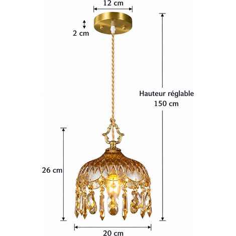Nouveau modèle A 20cm - grand lustre cristal et laiton ambre avec LED 9W 3 couleurs 36 × 36 × 36 cm 2 kg – Livraison gratuite