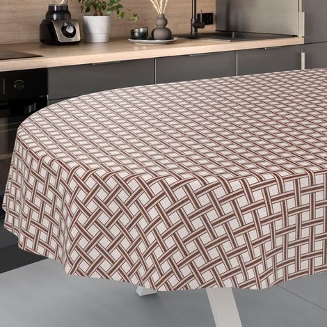 Nappe en Toile cirée, Lavable, pour Table de Jardin, extérieur, intérieur, Ovale, Bord coupé, Carreaux Beiges, 180 x 140 cm (1/5)