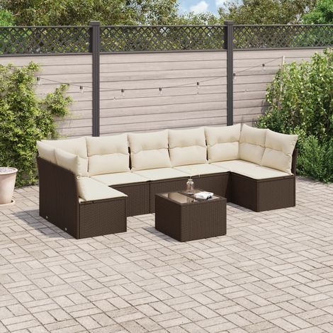 vidaXL Set Divani da Giardino 8 pz con Cuscini Marrone in Polyrattan (1/3)