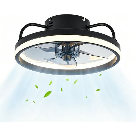 Ventilateur de plafond Noir, silencieux à intensité variable, ventilateur LED rond, ventilateur de plafond de chambre à coucher (1/5)