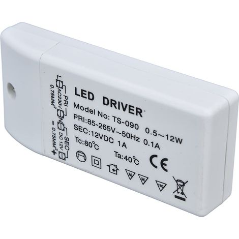 Alimentation du pilote LED, protection contre les courts-circuits, pilote LED multifonction facile à installer 12 W 12 V DC 1 A pour écrans LED pour bandes LED pour éclairage d'armoire. (1/5)