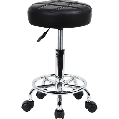 Tabouret Roulants Hauteur réglable 49-64cm en Cuir PU Noir tabouret de Bureau Tabouret de Travail à roulettes d'atelier Siège Rond avec roulettes (1/5)