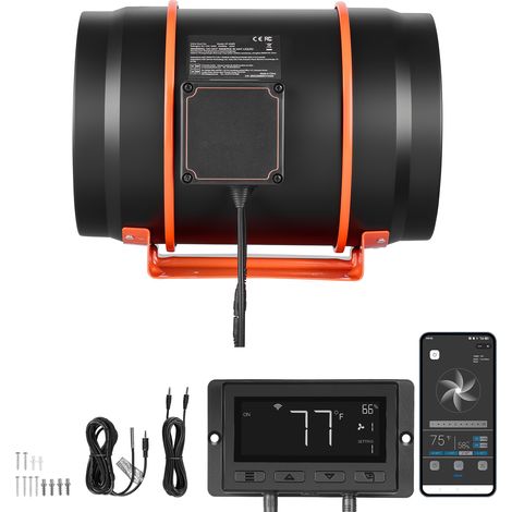 Mophorn 203mm Rohrventilator mit regelbarer Leistung, 1372m³/h Inline-Lüfter mit PWM & App-Steuerung, Kanalventilator mit 10 Geschwindigkeitsstufen, 9h Timer & EC-Motor, geeignet für Gewächshaus (1/5)