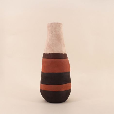 Vase bouteille en grès 3 couleurs marron, beige, H45cm