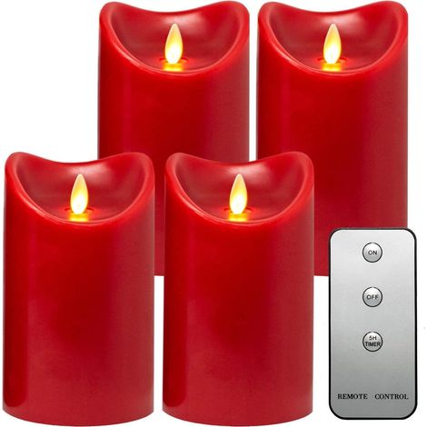 LED Bougie 15cm lot de 4 avec minuteur et télécommande - Durée d'éclairage 1000h Bougie en cire Rouge (1/2)