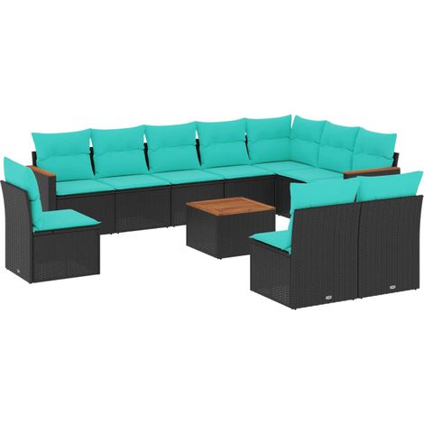 11-teiliges Gartensofa-Set mit Kissen, schwarzes Polyrattan vidaXL (1/5)