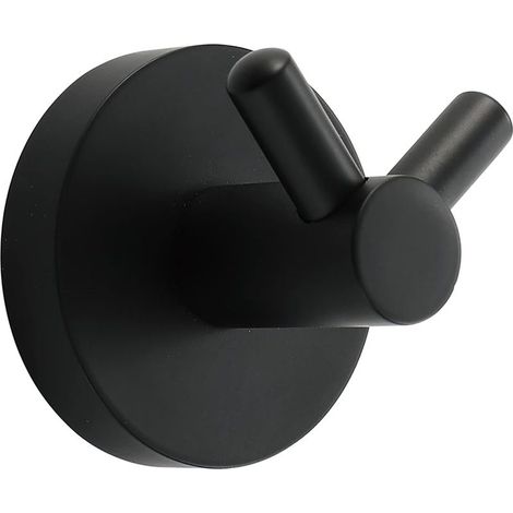 Noir Crochet Mural Acier INOX Patère Murale Double Ronde Patere Porte Manteau Installation à Vis Crochet de Manteau pour Cuisine, Salon et Bureau Portemanteau Mural,1 PCS- (1/5)