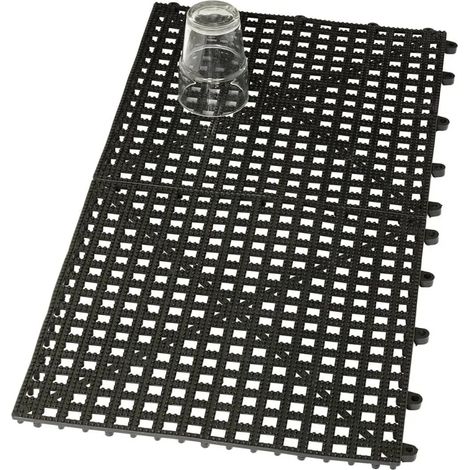 Tapis de drainage en caoutchouc robuste - 31,5 x 31,5 cm enfichable, noir - paquet de 2 (1/2)