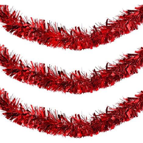 Guirnalda de Navidad (3 unidades) - Guirnalda roja de abeto de 2 m para decoración del árbol de Navidad - Guirnalda decorativa navideña para paredes, ventanas, coronas, barandillas, escaleras y techos (1/5)