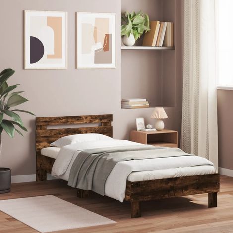 Cama con cabecero madera de ingeniería roble ahumado 75x190 cm vidaXL (1/5)