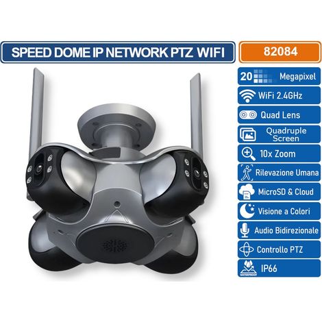 TELECAMERA WIFI DA ESTERNO 10K 20MP CON 4 OBIETTIVI – VISIONE A 4 SCHERMI, PTZ, AUDIO BIDIREZIONALE (1/5)