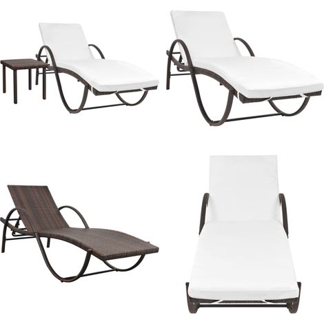Chaise longue avec coussin et table Résine tressée Marron - Chaises Longues - Mobilier De Jardin - Transats - Bain De Soleil - Résine Tressée - Home & Living (1/5)