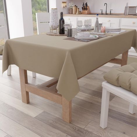 Nappe de Table, de Cuisine, en Coton, Couleur Unie, carrée, Taupe, pour 4 Places (140 x 140 cm) (1/4)