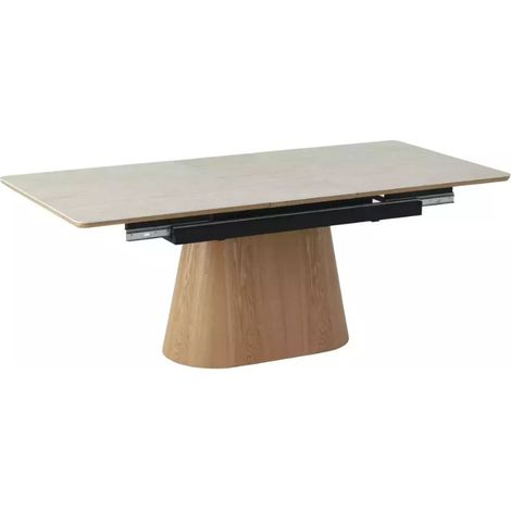 Table extensible 160 + 80 cm en céramique beige mat et chêne - LANNA