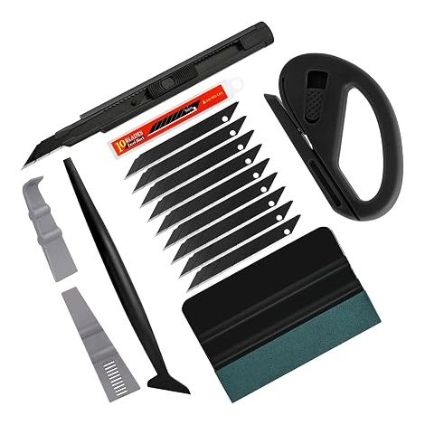 Car Window Film Covering Tools Kit Tinted Vinyl Squeegee Felt Scraper Zippy Knife Utility Knife Mini Squeegee Corner Squeegee Black (1/5)