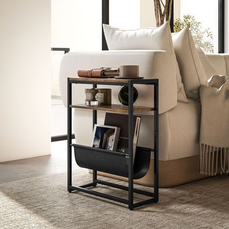 Table d'appoint bout de canapé avec étagère et porte-revues, structure en acier style industriel - 43 x 18 x 56 cm (1/5)