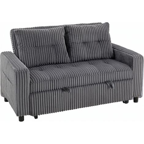 Canapé pliable fonc pour salon Canapé-lit places, revêtement velours côtelé, convertible lit, coussins, poches latérales, gris foncé (1/5)