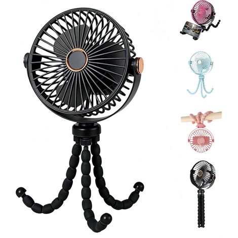 Ventilateur de poussette à pince de 17 cm (6,7 pouces), mini ventilateur portable à 5 vitesses avec support flexible, rotation à 360°, rechargeable par USB. (1/5)