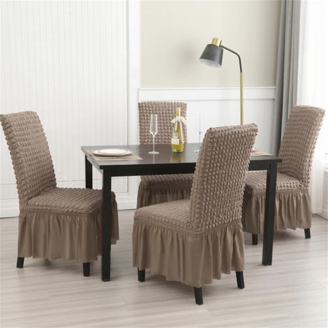 Housses de chaises élastiques lavables pour restaurant, ensemble de 2 pièces, housses de chaises amovibles, housses de protection pour chaises de cuisine avec jupes (marron clair, ensemble de 2 pièces (1/5)