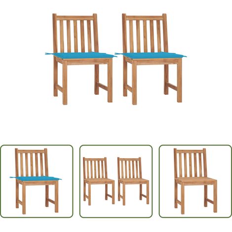 Chaise de jardin en teck - Chaises de jardin lot de 2 avec coussins Bois de teck massif (1/5)