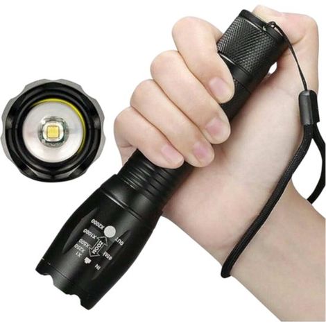 Linterna LED potente S&E: recargable, resistente al agua y con función de zoom. Ideal para actividades al aire libre, acampada y emergencias (1/5)