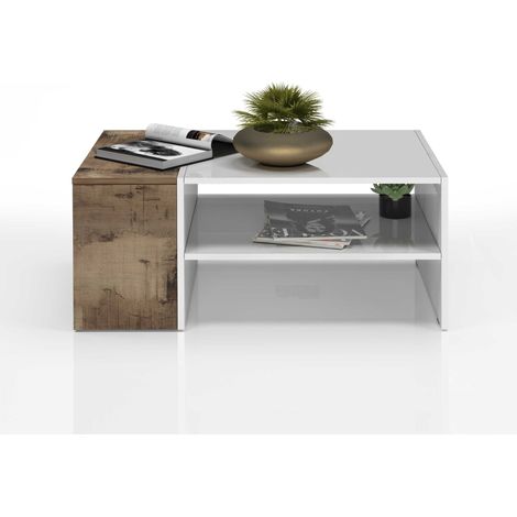 WHOUS - Tavolino da Caffè per Soggiorno CORONA 90x60x40 cm - Tavolino Salotto con Vano Contenitivo - Tavolino Da Caffe Moderno Facile da Montare - Tavolino Soggiorno Bianco/Acero Pereira (1/5)