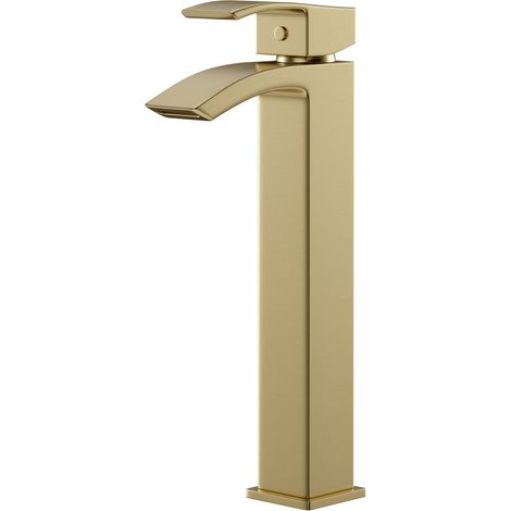 Colore Square Brushed Brass High Rise Basin Mixer Tap