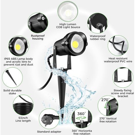 Spot LED Exterieur, Blanc Froid 6000K Éclairage de Jardin, Étanche Spot Exterieur Led pour Terrasse, Cour, Arbre, Pelouse, Plantes, Chemin, Garage, Patio (1/4)