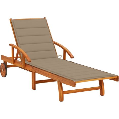 Transat chaise longue bain de soleil lit de jardin terrasse meuble d'extérieur avec coussin bois d'acacia solide