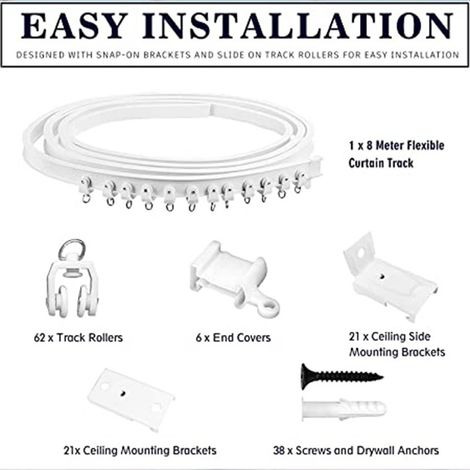 Kit de rail en PVC de 8 mètres, rail de rideau flexible et silencieux en forme de U, accessoires pour crochets de rideaux (1/5)