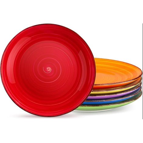 Assiette Plate à Dîner Grande Assiette en Céramique Style Minimaliste Multicoloré-Bleu et Orange (1/5)