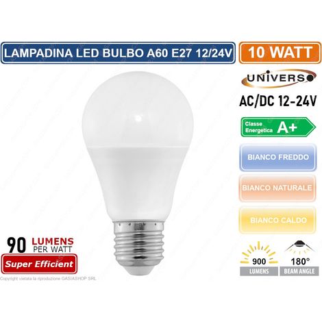 Lampadina sfera led 10w AC/DC 12v 24v lampada A60 E27 CALDA FREDDA NATURALE IP20 Luce Fredda 6000k (1/5)