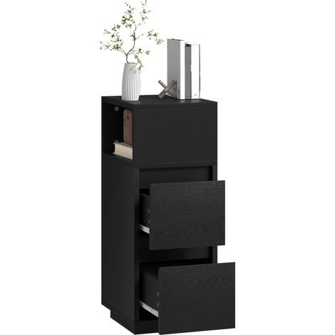 Slim Bedside Table, Narrow Bedside Cabinet with Open Shelf 2 Drawers for Bedroom, Living Room, Black (1/5)