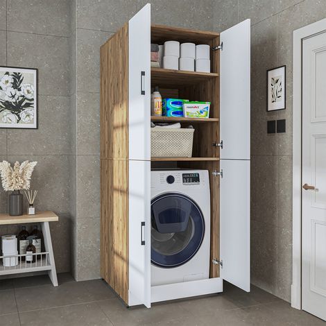 Roomart DORA-II Waschmaschinenschrank 70 cm, Weiß-Eiche