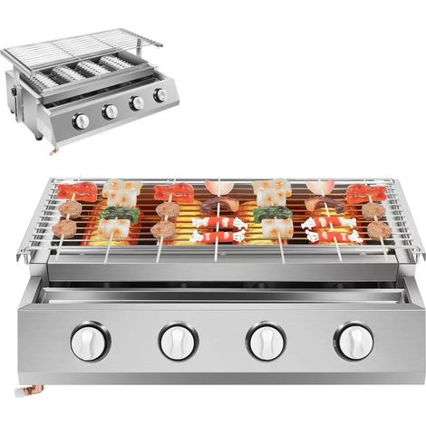 Barbecue à gaz propane, 4 brûleurs, détachable, sans fumée, réchaud à gaz portable, adapté aux terrasses et jardins extérieurs. (1/5)