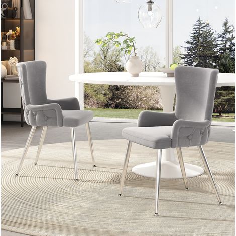 Silla de comedor 49x55x85 cm de terciopelo gris, set de 2, moderna FloraGrace (1/5)