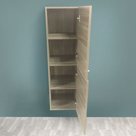 Grey Oak Effect 1200mm Tall Cupboard Wall Hung Cabinet Bathroom (1/5)