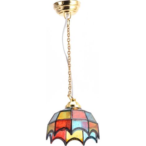 Lustre coloré miniature exquis pour maison de poupée à l'échelle 1:12, avec éclairage LED décoratif. (1/5)