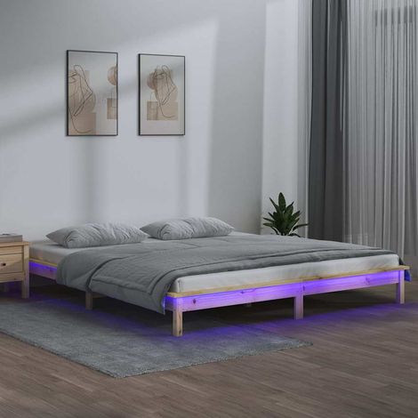 Lit simple pour adulte Cadre de lit - à LED 120x190 cm Petit double Bois massif BV980719 - BonneVie (1/5)