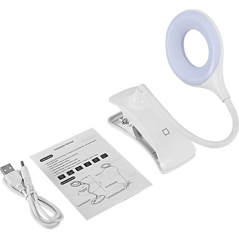 Lampe LED rechargeable à pince clipable pour bureau, lecture et étude, éclairage doux pour les yeux, design pratique. (1/5)