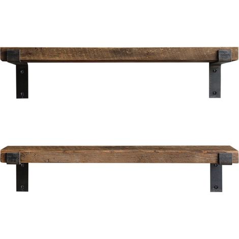 Lot de 2 étagères murales en bois massif et métal – Style industriel – Dimensions 60x14cm – Fixation murale avec équerres en métal – Toilinux (1/5)