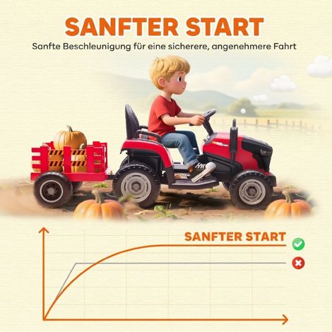 Tracteur électrique enfant 2-en-1 avec remorque amovible et télécommande, rouge, 3-8 ans (1/5)