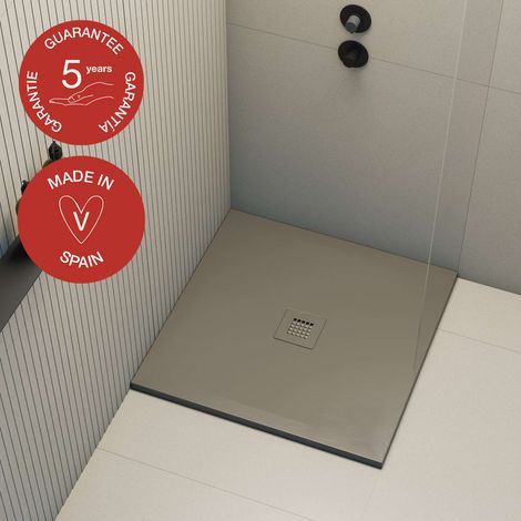 Receveur de douche Poalgi, extraplat, gris tundra, L.90 x l.90 cm, finition ardoise, série Hos's (1/5)
