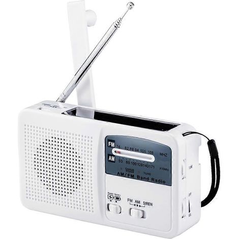 Radio FM/AM solaire à manivelle, radio portable multifonctionnelle d'urgence avec lampe torche, blanche (1/5)