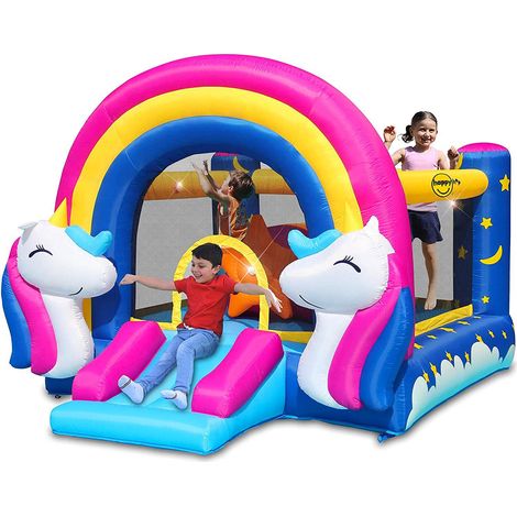 Castello Giostra Gonfiabile Interattivo Fantasy Unicorn con Pompa Happy Hop (1/5)